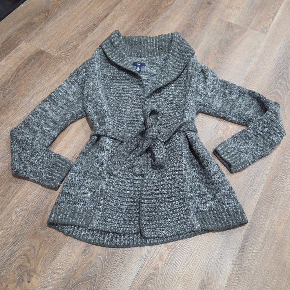 Gap Womens Gray Marl Chunky Knit Shawl Collar Belted Cardigan Sweater Medium